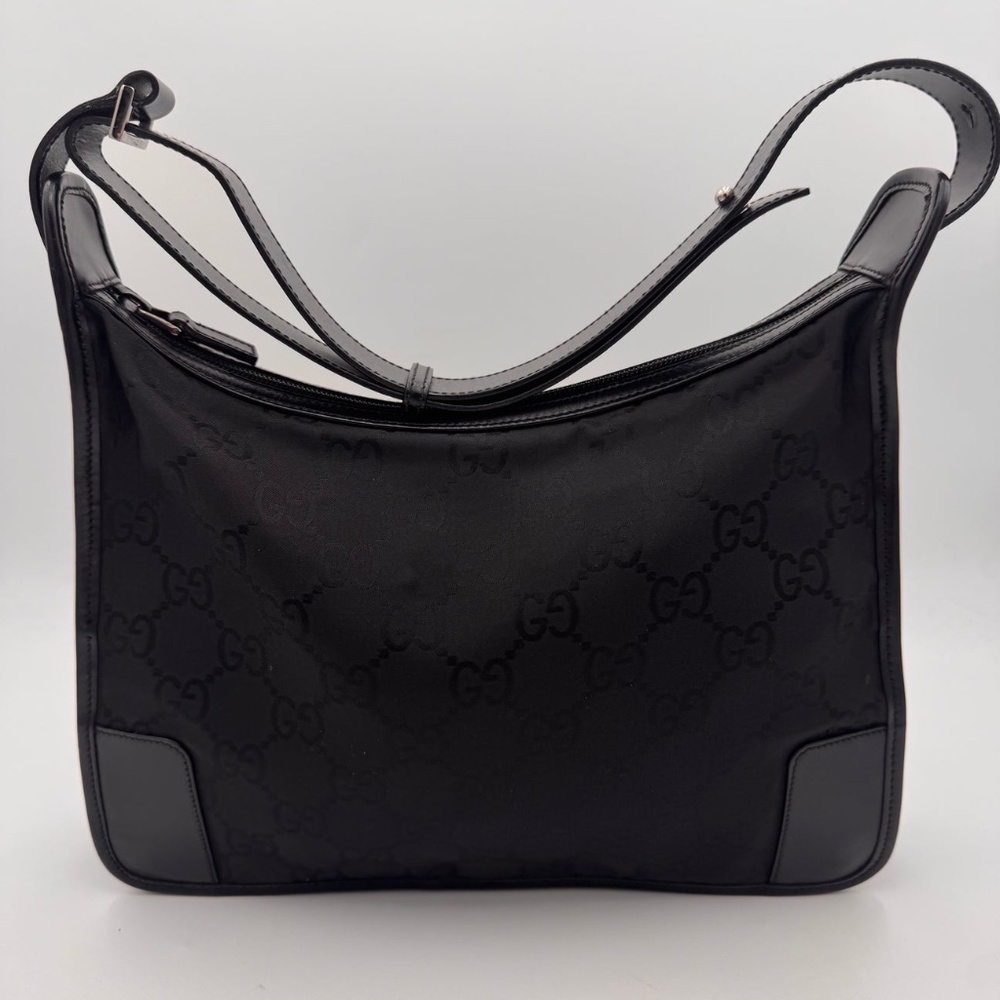 GUCCI Nylon Monogram Shoulder Bag Black